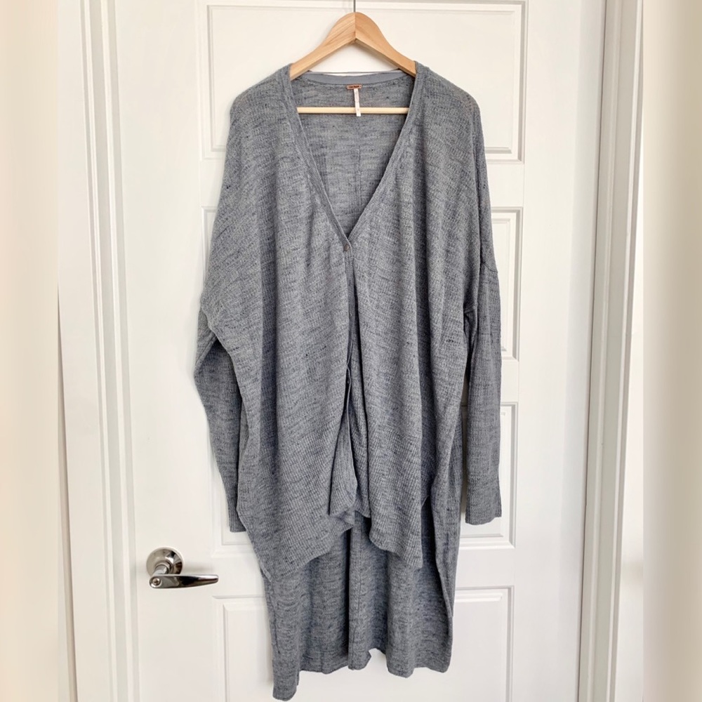 Free People Oversized Open-Front Grey Knit Cardigan
